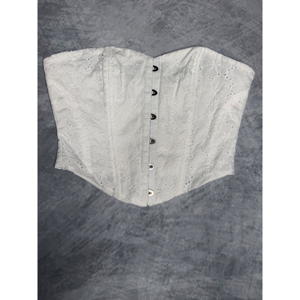 Tic Toc Los Angeles White Eyelet Corset Top Strapless Hook & Eye TA28411 Size M
